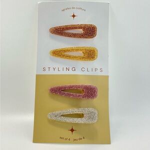 New Anthropologie Hair Clips, Gold Silver Brown & Pink Sparkle Acrylic